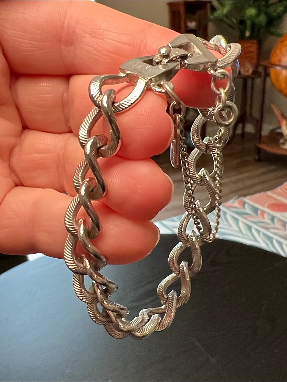 Vintage Monet Signed Silver Cuban Chain Bracelet